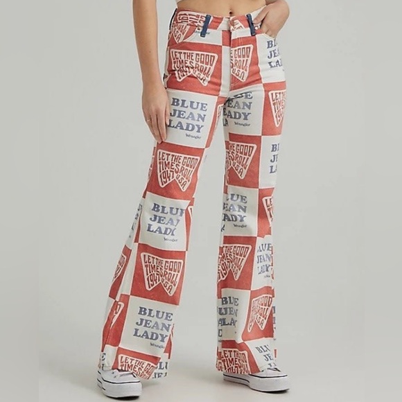 Wrangler Wanderer Printed High Rise Flare Blue Lady Jeans - Picture 4 of 9